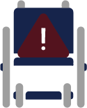 Wheelchair with a caution sign