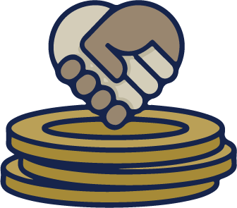 Shaking hands above a stack of coins